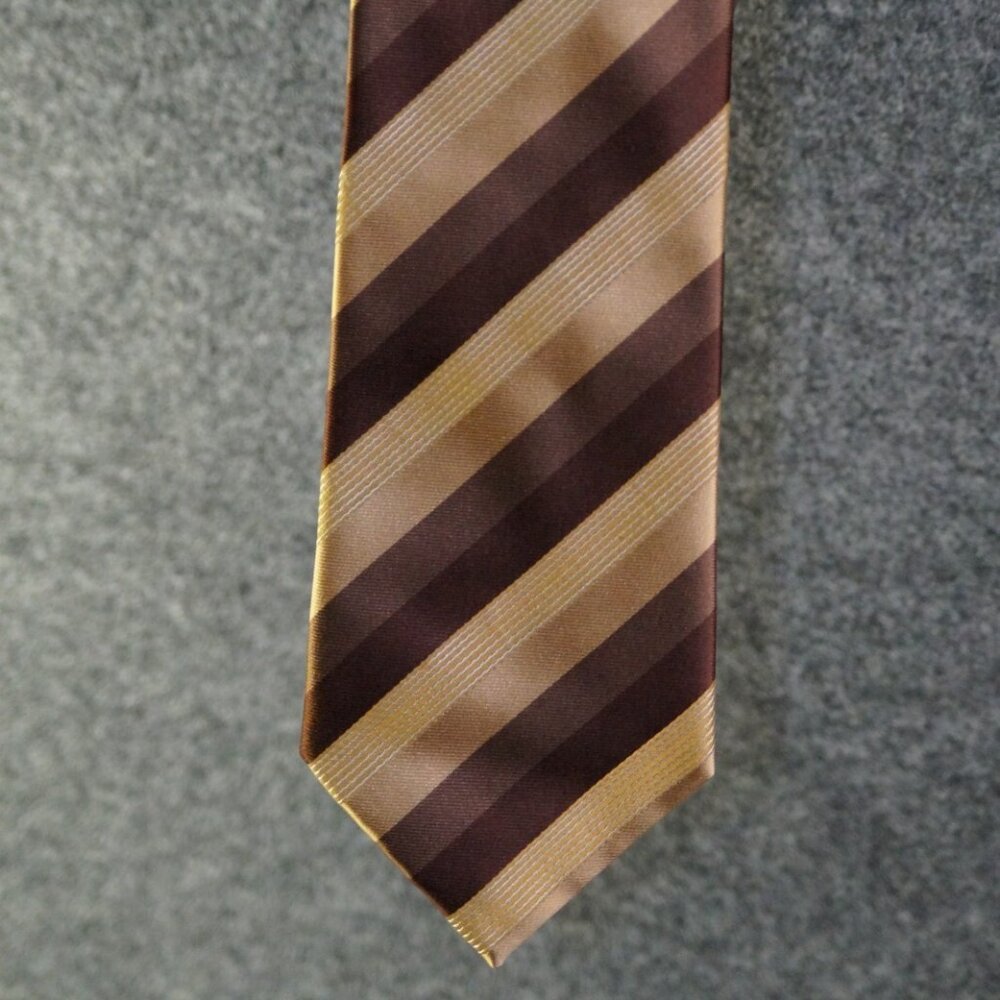BCBG Attitude Tie Brown Beige Stripe Detail Silk Blend Classic Geometric